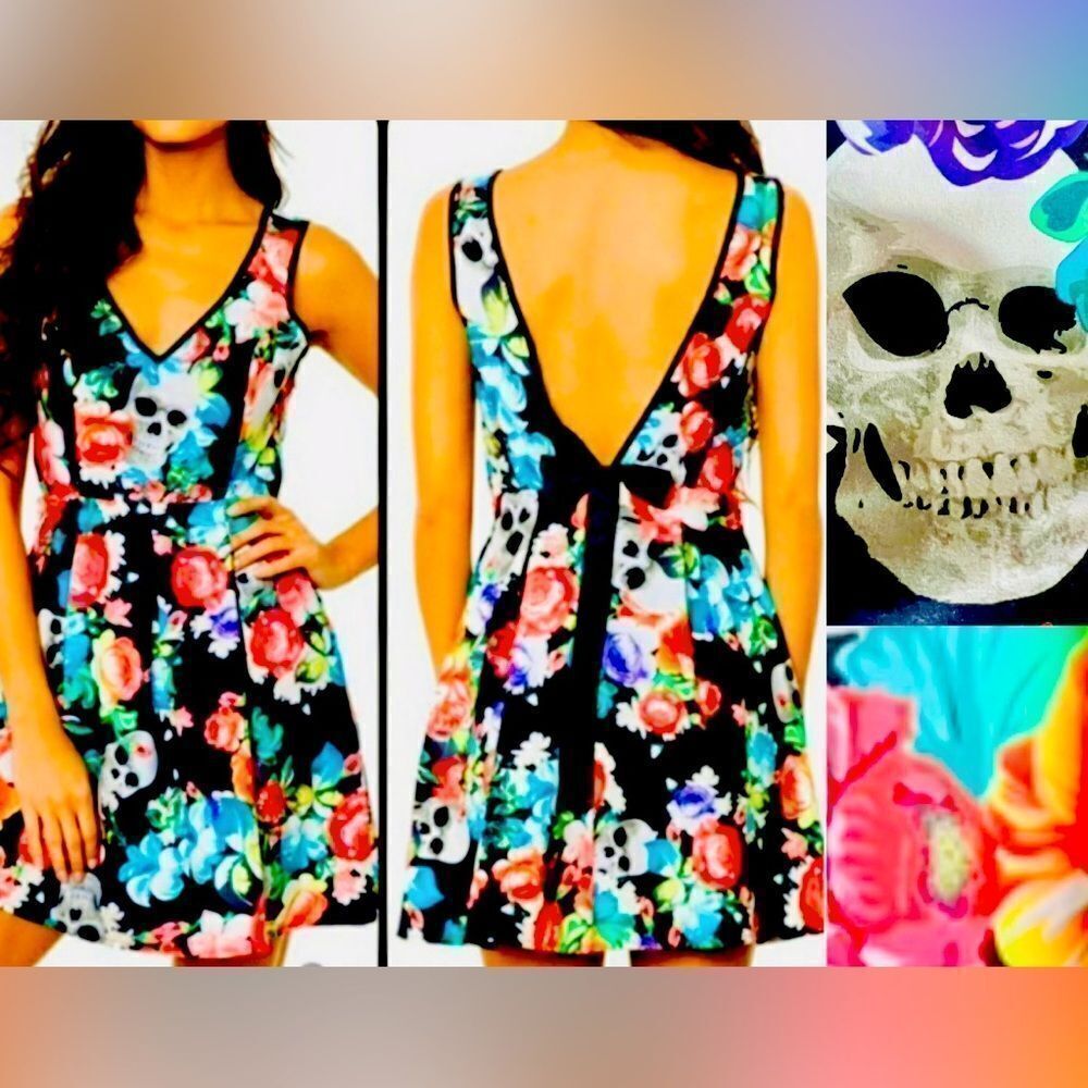 ROAMING HEARTS DRESS BY IRON FIST W/ SKULL AND FLOWER PRINT WOMENS SIZE M